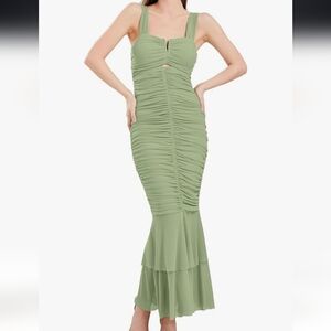 Elegant Green Ruched Maxi Dress